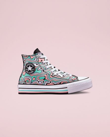 Girls' Converse Chuck Taylor All Star Lift Color Swirl High Top Platform Shoes Light Turquoise / Coral | AU 1836CB